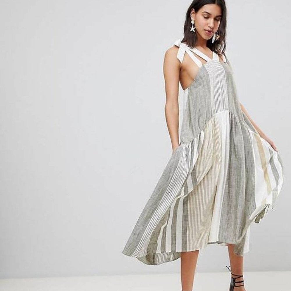 Free People Striped Midi Dress - Gray and White